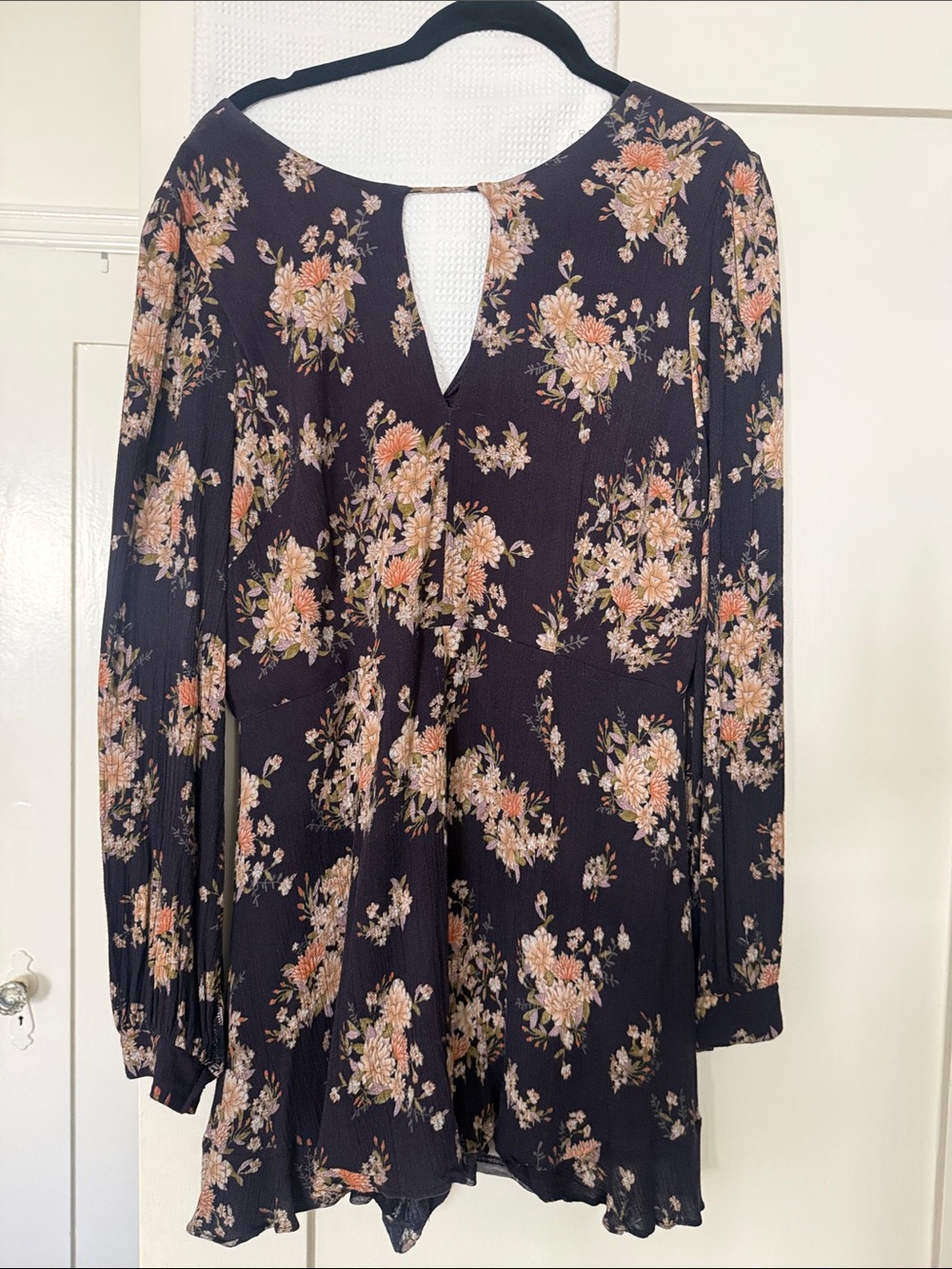 Astr Black Floral Romper / shorts / long sleeve / zip up back